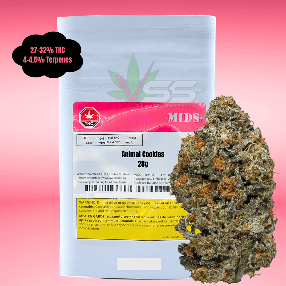 MIDS Animal Cookies Indica Flower - 28g Morden Vape SuperStore and Cannabis Manitoba Canada