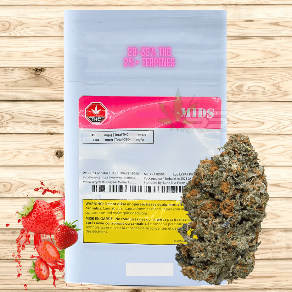 MIDS Strawberry Cough Sativa Flower - 28g Morden Vape SuperStore and Cannabis Manitoba Canada