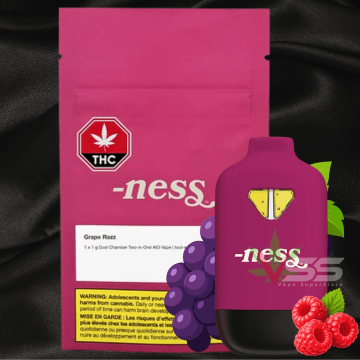 Ness Grape Razz Dual Chamber 3-in-1 AIO Disposable Vape - 2x0.5g Morden Vape SuperStore and Cannabis Manitoba Canada