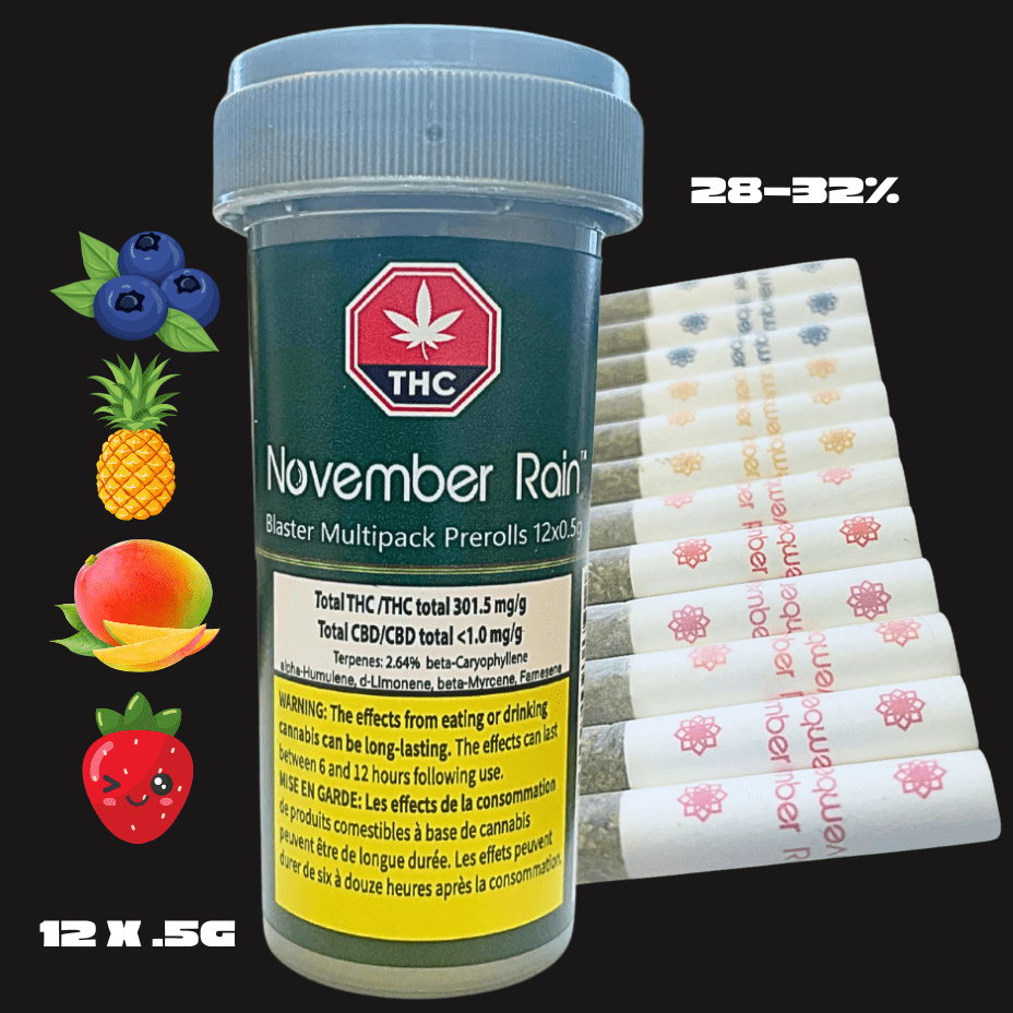 November Rain Blasters Multipack Pre-rolls 12x0.5g Morden Vape SuperStore and Cannabis Manitoba Canada