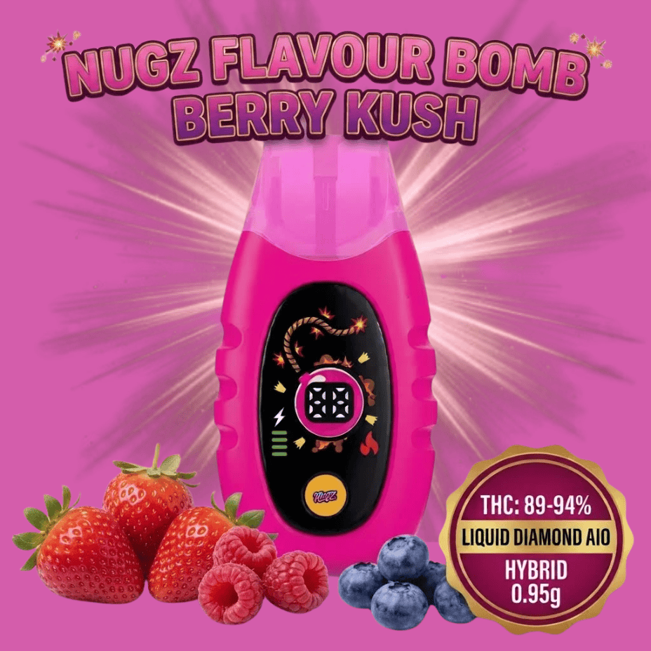 NUGZ Flavour Bomb Pink Berry Kush Liquid DMD Disposable Vape-0.95 Morden Vape SuperStore and Cannabis Manitoba Canada