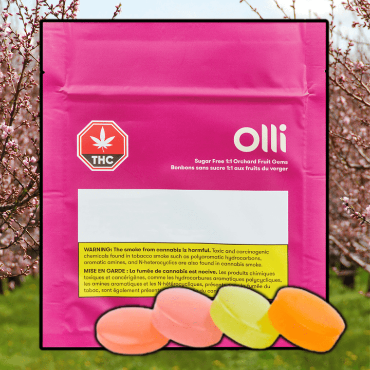 Olli Brands Sugar Free 1:1 Orchard Fruit Gems THC & CBD 4/pkg Morden Vape SuperStore and Cannabis Manitoba Canada