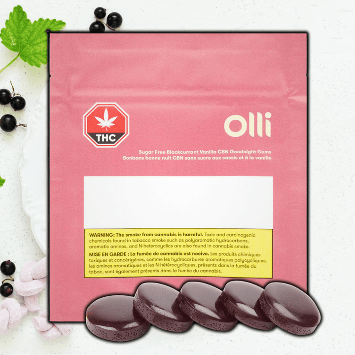 Olli Sugar Free Blackcurrant Vanilla CBN Goodnight Gems 5ea x 2mg THC Morden Vape SuperStore and Cannabis Manitoba Canada