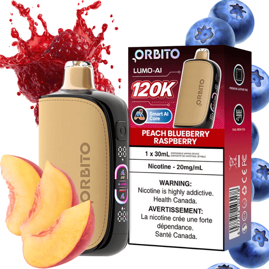 Orbito Lumo-AI 120K Disposable Vape-Peach Blueberry Raspberry 120000 Puffs / 20mg Morden Vape SuperStore and Cannabis Manitoba Canada