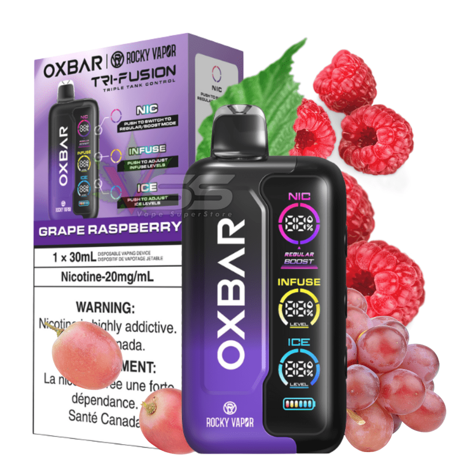 Oxbar Tri-Fusion 45k Disposable Vape-Grape Raspberry Morden Vape SuperStore and Cannabis Manitoba Canada