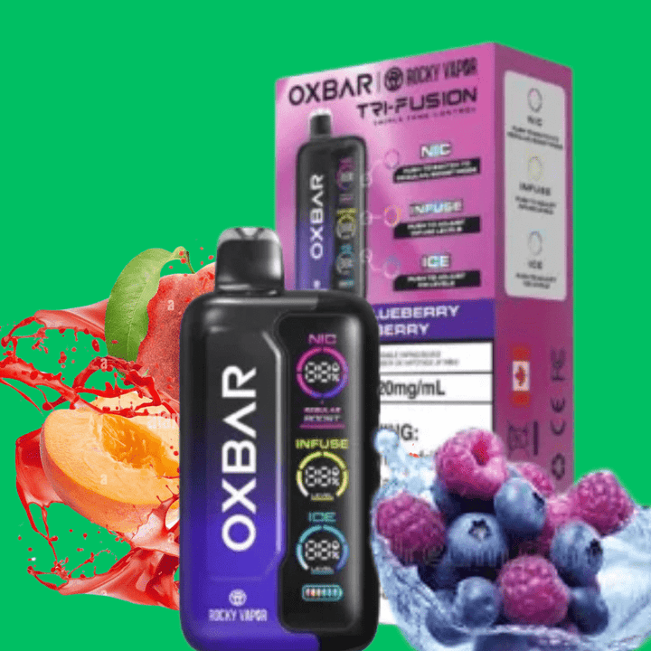 Oxbar Tri-Fusion 45k Disposable Vape-Peach Blueberry Raspberry 45000 Puffs / 20mg Morden Vape SuperStore and Cannabis Manitoba Canada