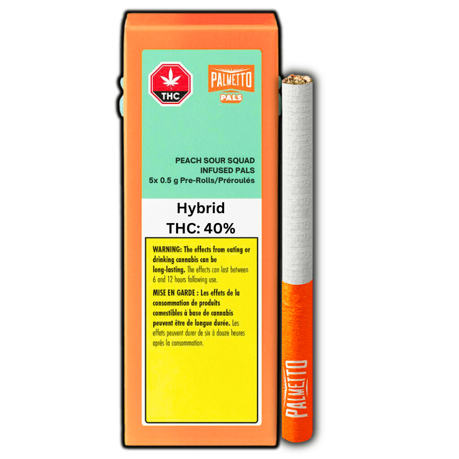 Palmetto PALS Peach Sour Squad Infused Pre-rolls 5x0.5g 5x0.5g Morden Vape SuperStore and Cannabis Manitoba Canada