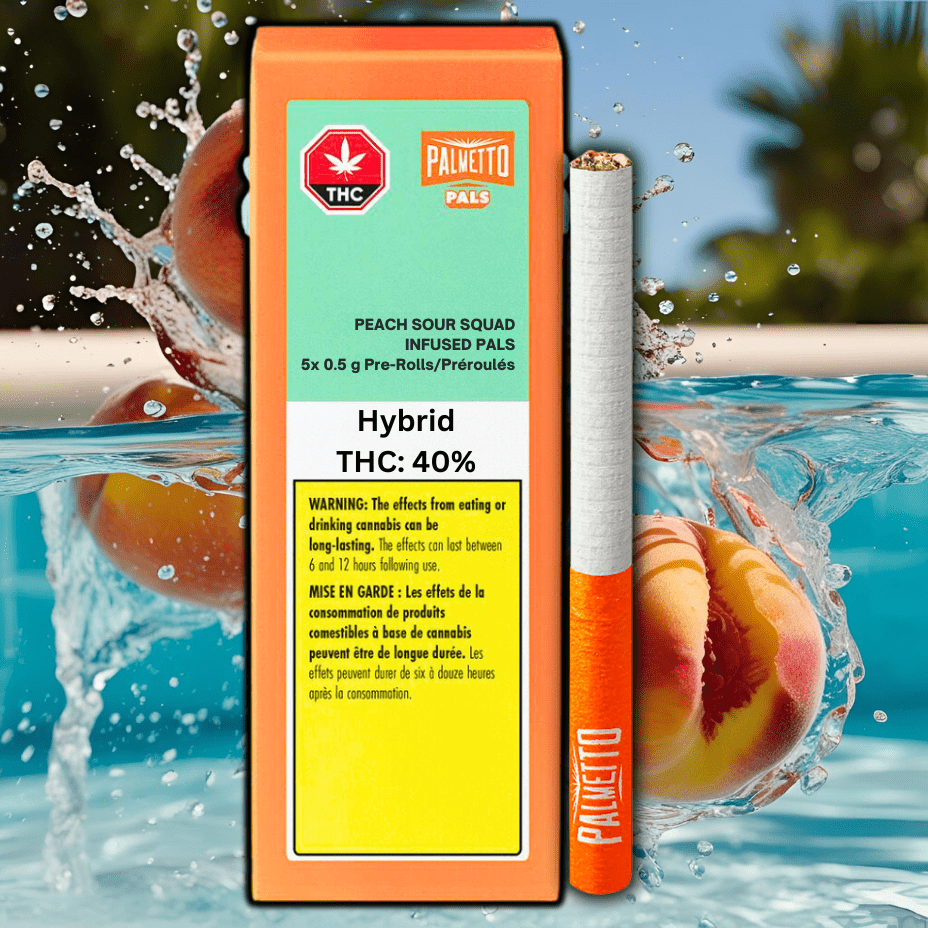 Palmetto PALS Peach Sour Squad Infused Pre-rolls 5x0.5g 5x0.5g Morden Vape SuperStore and Cannabis Manitoba Canada