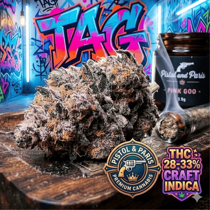 Pistol and Paris Pink Goo Indica CRAFT Flower-3.5g Morden Vape SuperStore and Cannabis Manitoba Canada