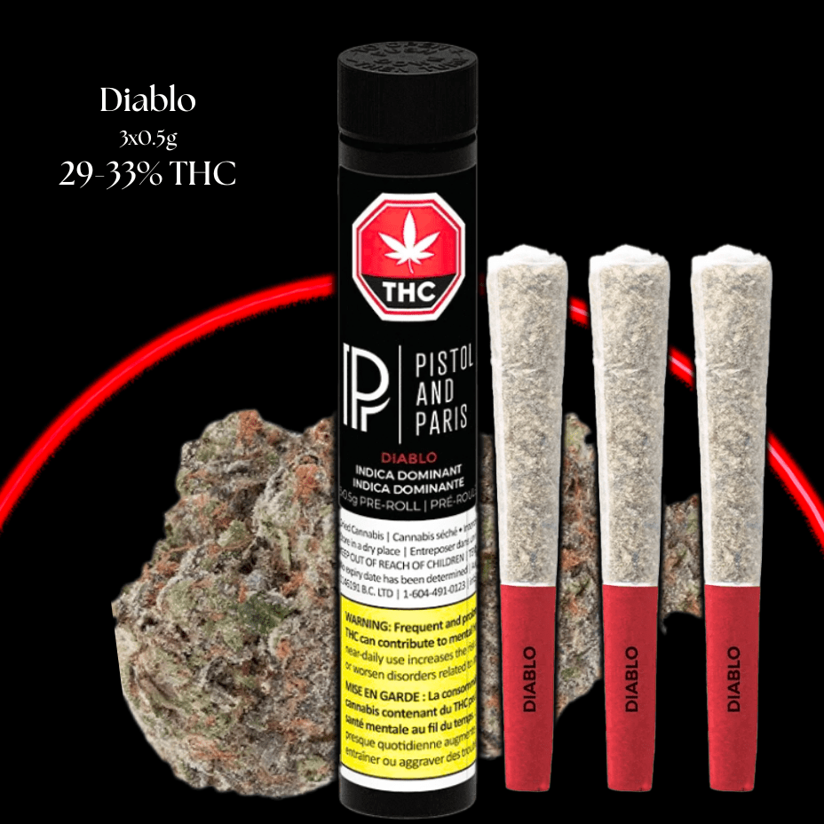 Pistol & Paris Diablo Pre-rolls 3x0.5g Morden Vape SuperStore and Cannabis Manitoba Canada