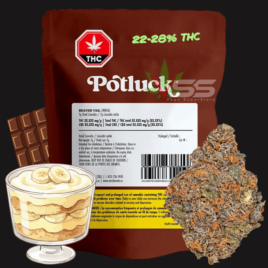 Potluck Beaver Tail Indica Flower - 7g Morden Vape SuperStore and Cannabis Manitoba Canada