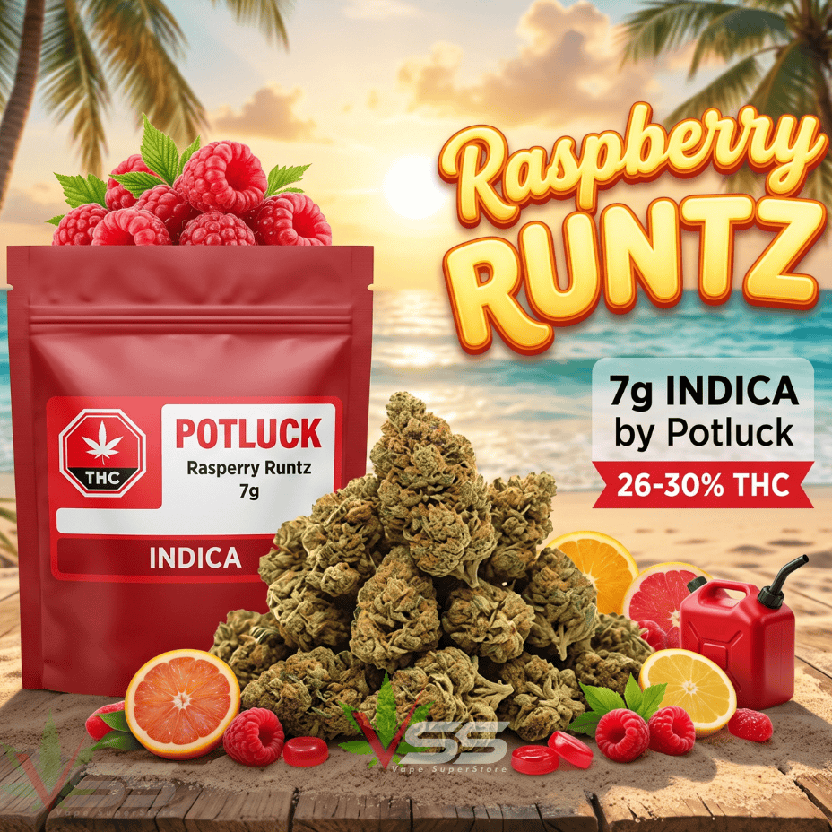 Potluck Beaver Tail Raspberry Runtz Indica Flower - 7g Morden Vape SuperStore and Cannabis Manitoba Canada
