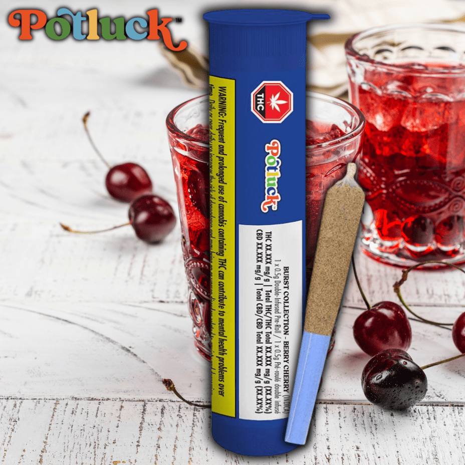 Potluck Burst Collection Berry Cherry Dbl Infused Pre-roll 1x0.5g 1x0.5g Morden Vape SuperStore and Cannabis Manitoba Canada