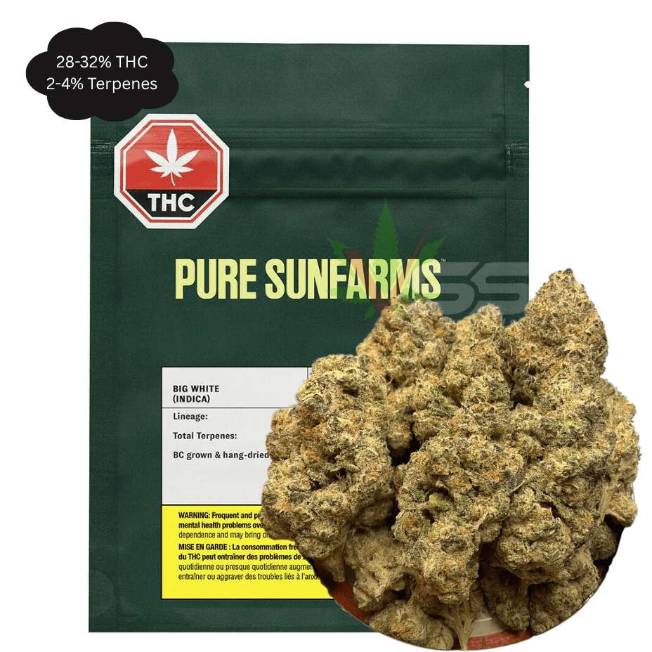 Pure Sunfarms Big White Indica Flower - 28g Morden Vape SuperStore and Cannabis Manitoba Canada