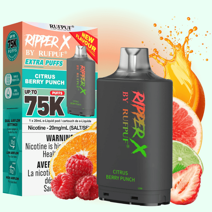 Ripper X 75K Turbo Pod - Citrus Berry Punch 75000 Puffs / 20mg Morden Vape SuperStore and Cannabis Manitoba Canada