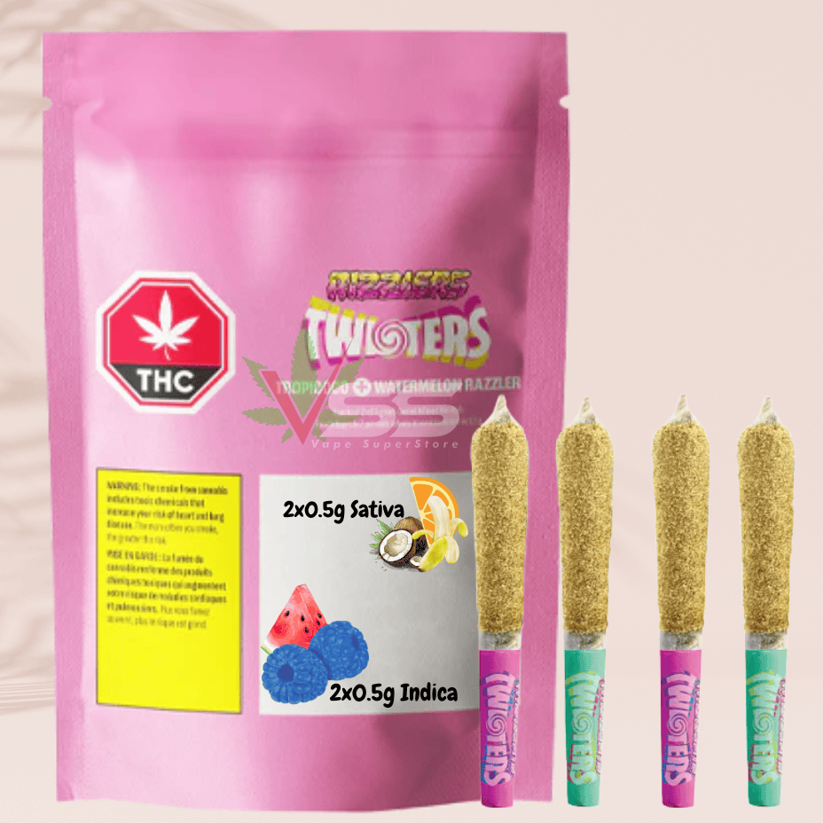 Rizzlers Twisters Tropicoco & Watermelon Razzler Infused Pre-rolls 4x0.5g Morden Vape SuperStore and Cannabis Manitoba Canada