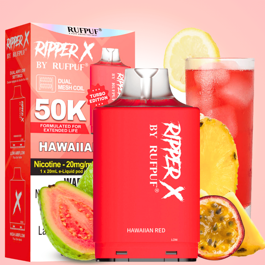 RufPuf Ripper X 50K Turbo Pod - Hawaiian Red 20mg / 50000 Puffs Morden Vape SuperStore and Cannabis Manitoba Canada