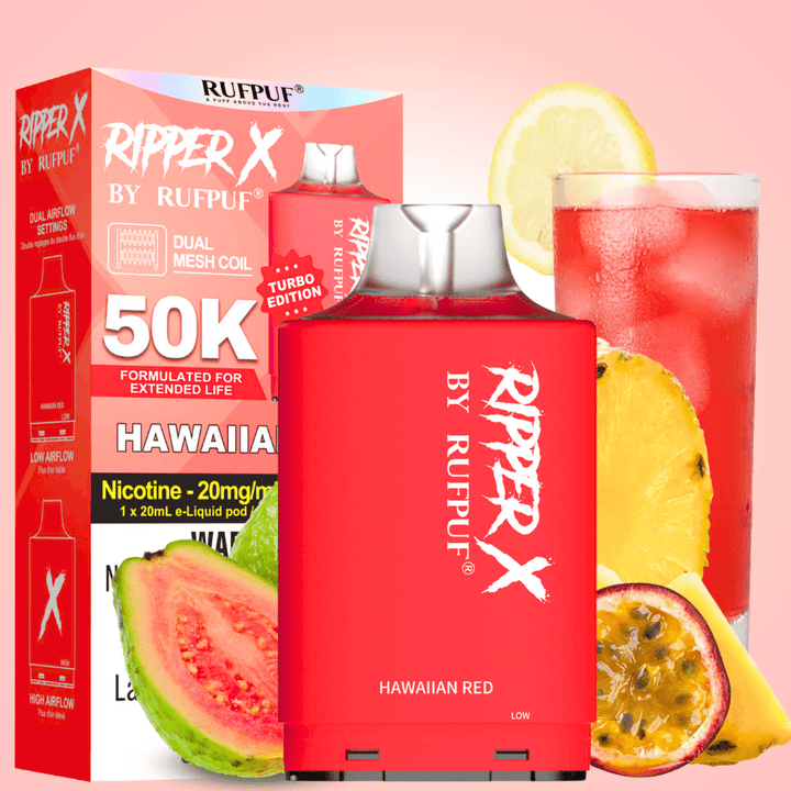 RufPuf Ripper X 50K Turbo Pod - Hawaiian Red 20mg / 50000 Puffs Morden Vape SuperStore and Cannabis Manitoba Canada