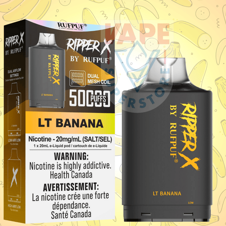 RufPuf Ripper X 50K Turbo Pod - LT Banana 20mg / 50000 Puffs Morden Vape SuperStore and Cannabis Manitoba Canada