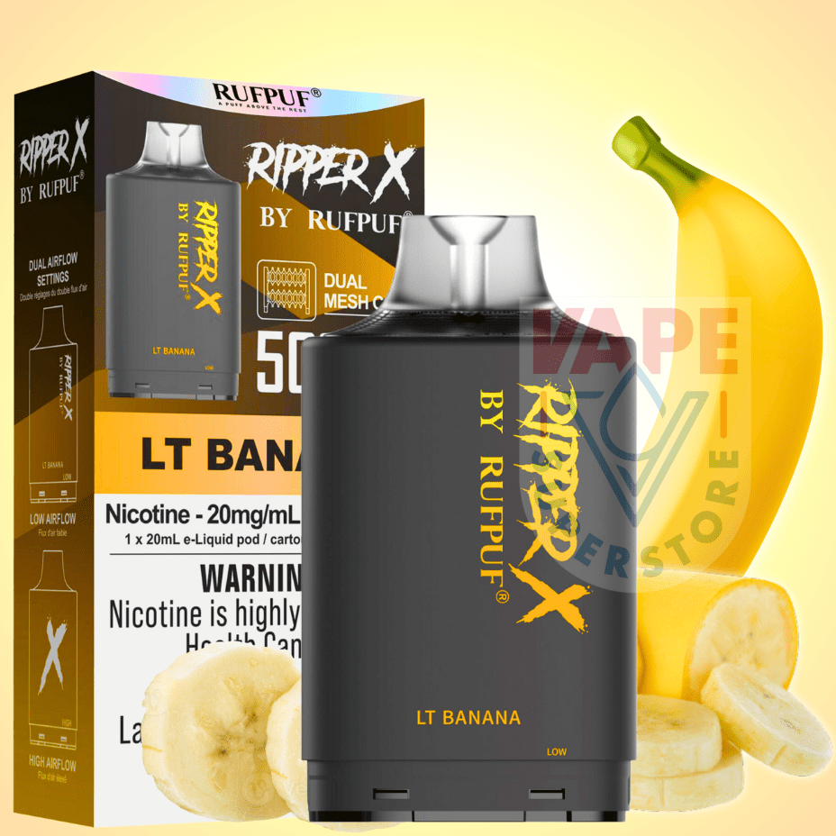 RufPuf Ripper X 50K Turbo Pod - LT Banana 20mg / 50000 Puffs Morden Vape SuperStore and Cannabis Manitoba Canada