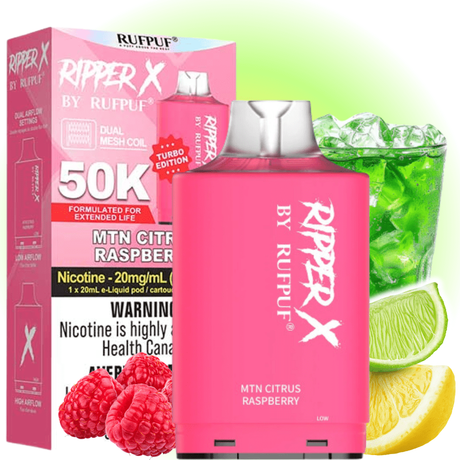 RufPuf Ripper X 50K Turbo Pod - MTN Citrus Raspberry 50000 Puffs / 20mg Morden Vape SuperStore and Cannabis Manitoba Canada