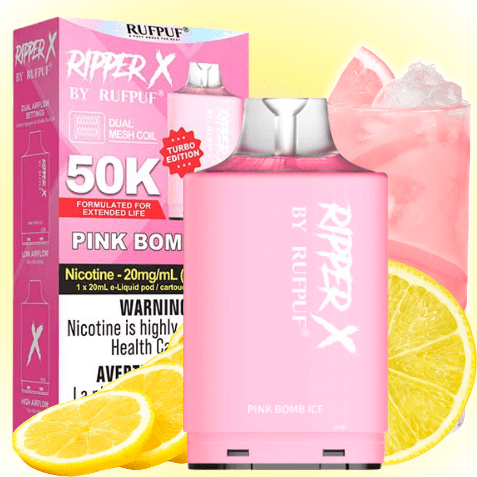 RufPuf Ripper X 50K Turbo Pod - Pink Bomb Ice 50000 Puffs / 20mg Morden Vape SuperStore and Cannabis Manitoba Canada