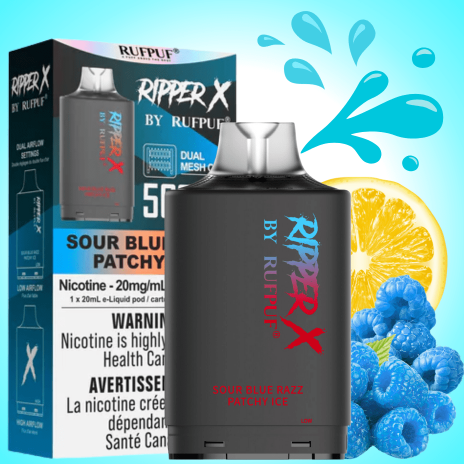 RufPuf Ripper X 50K Turbo Pod - Sour Blue Patchy Ice 50000 Puffs / 20mg Morden Vape SuperStore and Cannabis Manitoba Canada