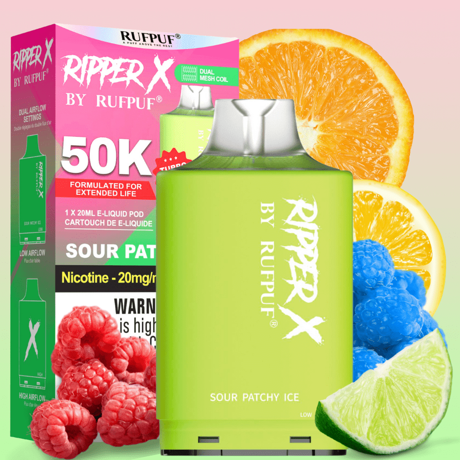 RufPuf Ripper X 50K Turbo Pod - Sour Patchy Ice Morden Vape SuperStore and Cannabis Manitoba Canada