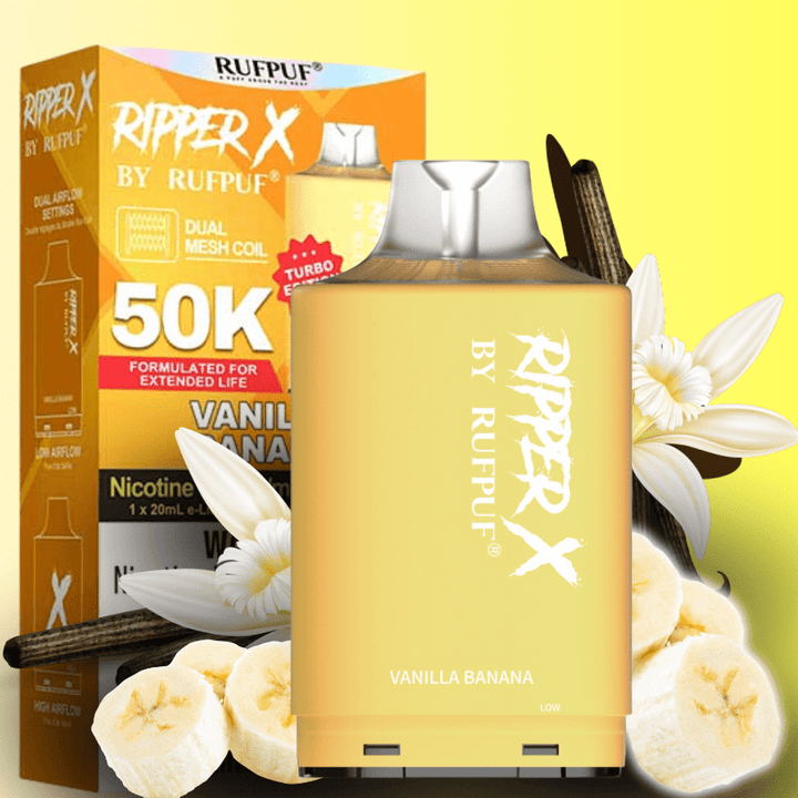 RufPuf Ripper X 50K Turbo Pod - Vanilla Banana 20mg / 50000 Puffs Morden Vape SuperStore and Cannabis Manitoba Canada