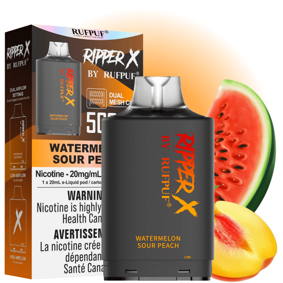 RufPuf Ripper X 50K Turbo Pod - Watermelon Sour Peach 20mg / 50000 Puffs Morden Vape SuperStore and Cannabis Manitoba Canada