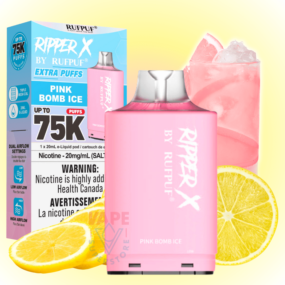 RufPuf Ripper X 75K Pod - Pink Bomb Ice 75000 Puffs / 20mg Morden Vape SuperStore and Cannabis Manitoba Canada