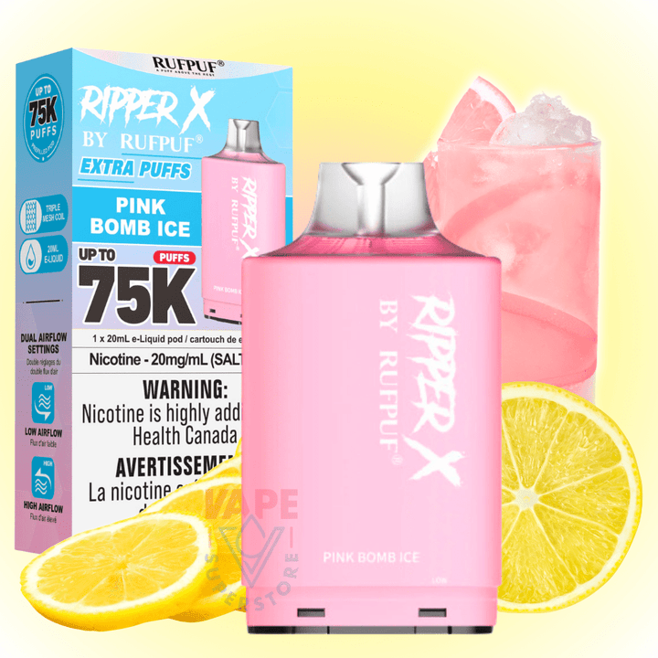 RufPuf Ripper X 75K Pod - Pink Bomb Ice 75000 Puffs / 20mg Morden Vape SuperStore and Cannabis Manitoba Canada