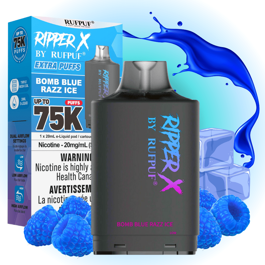 Rufpuf Ripper X 75K Turbo Pod - Bomb Blue Razz Ice 75000 Puffs / 20mg Morden Vape SuperStore and Cannabis Manitoba Canada