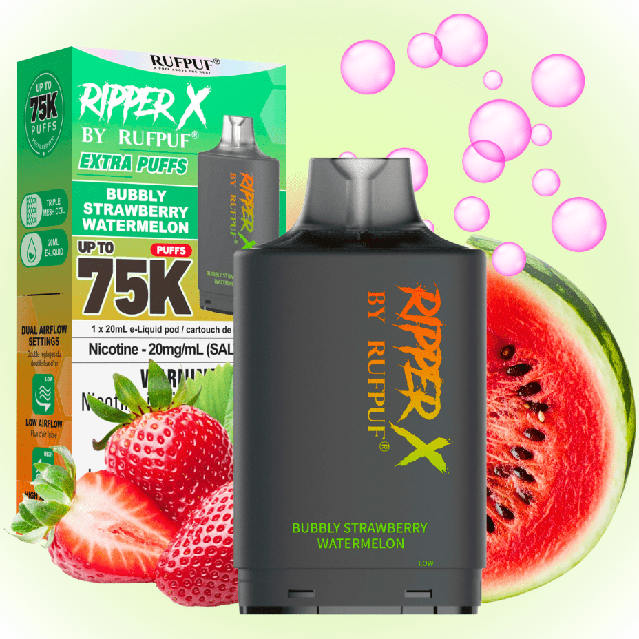 RufPuf Ripper X 75k Turbo Pod - Bubbly Strawberry Watermelon 20mg / 75000 Puffs Morden Vape SuperStore and Cannabis Manitoba Canada