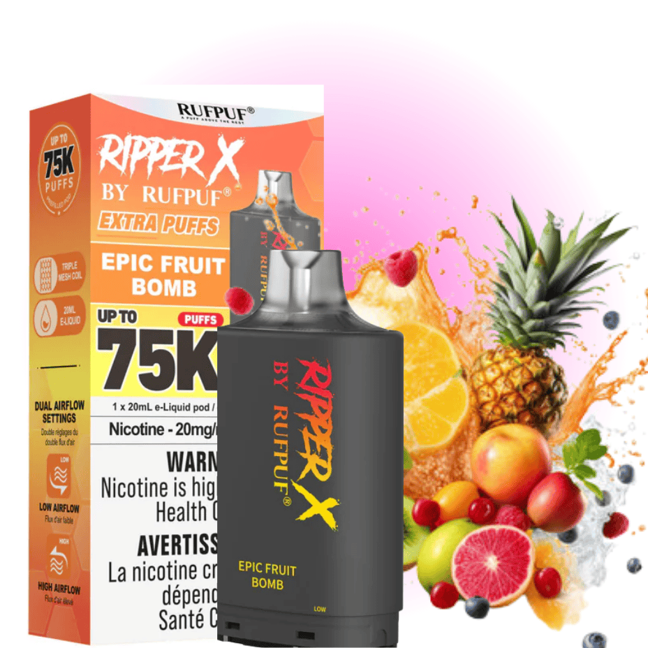 RufPuf Ripper X 75k Turbo Pod - Epic Fruit Bomb 75000 Puffs / 20mg Morden Vape SuperStore and Cannabis Manitoba Canada