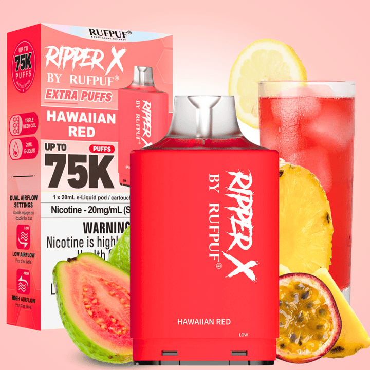 RufPuf Ripper X 75k Turbo Pod - Hawaiian Red 20mg / 75000 Puffs Morden Vape SuperStore and Cannabis Manitoba Canada