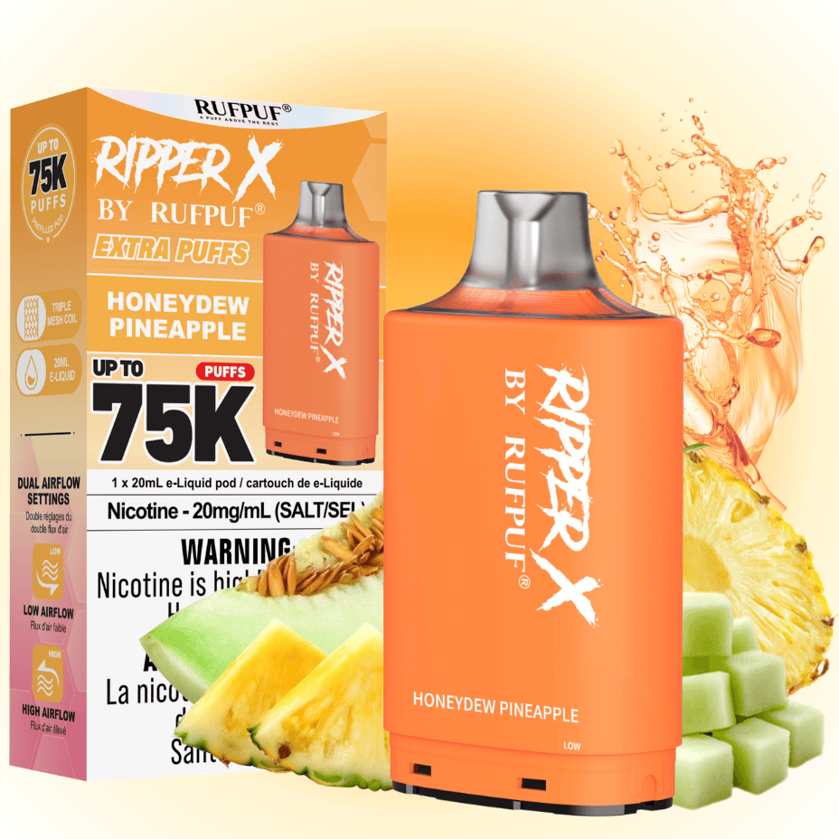 RufPuf Ripper X 75K Turbo Pod - Honeydew Pineapple 75000 Puffs / 20mg Morden Vape SuperStore and Cannabis Manitoba Canada