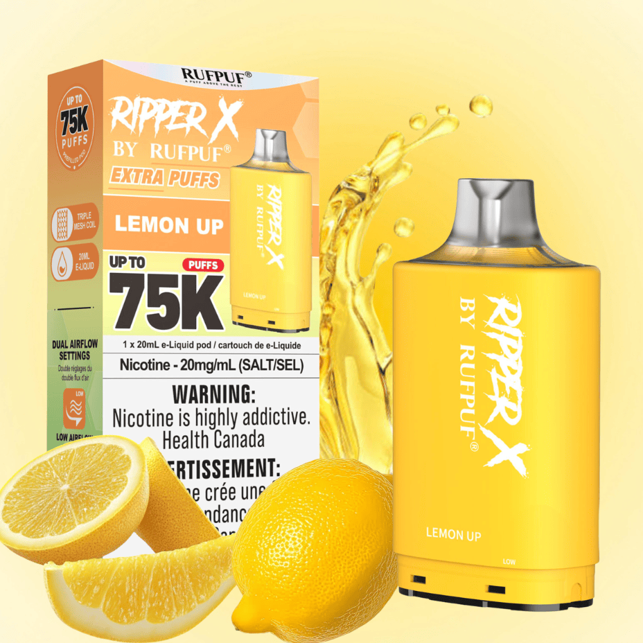 RufPuf Ripper X 75K Turbo Pod - Lemon Up 75000 Puffs / 20mg Morden Vape SuperStore and Cannabis Manitoba Canada