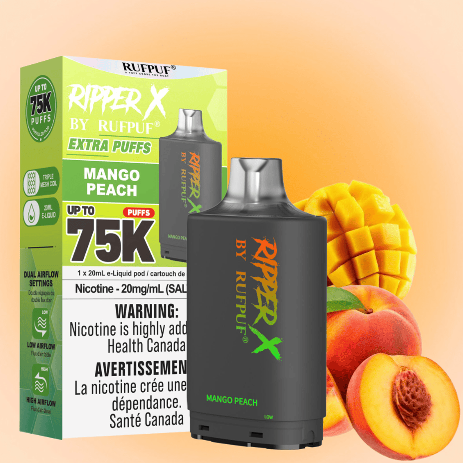 RufPuf Ripper X 75K Turbo Pod - Mango Peach 75000 Puffs / 20mg Morden Vape SuperStore and Cannabis Manitoba Canada