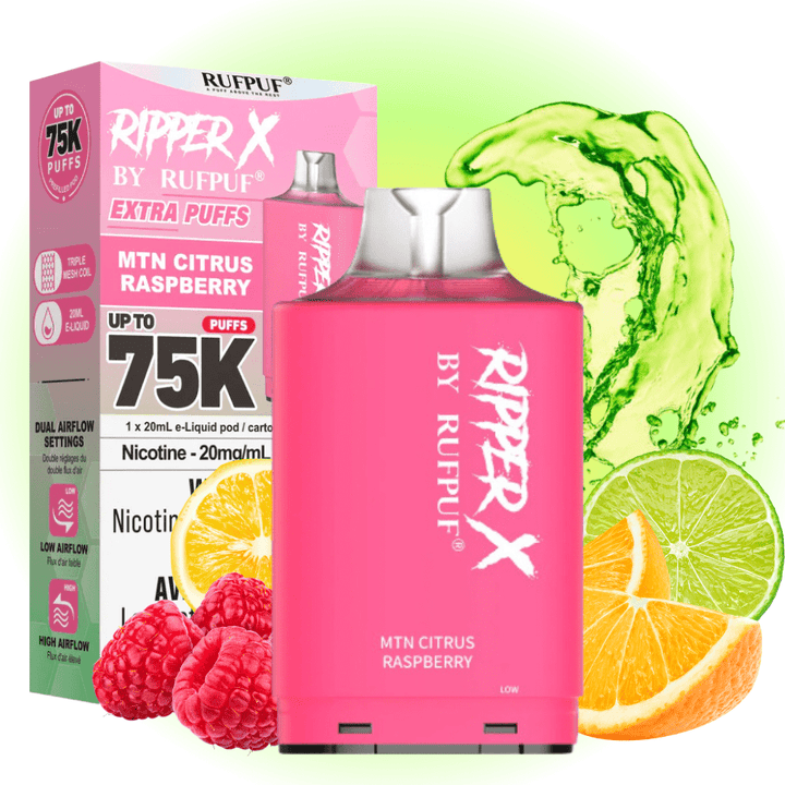 RufPuf Ripper X 75K Turbo Pod - MTN Citrus Raspberry Morden Vape SuperStore and Cannabis Manitoba Canada