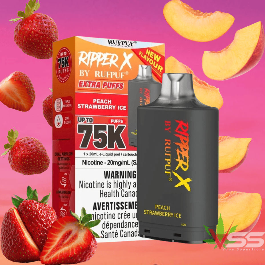 Rufpuf Ripper X 75K Turbo Pod-Peach Strawberry Ice 75000 Puffs / 20mg Morden Vape SuperStore and Cannabis Manitoba Canada