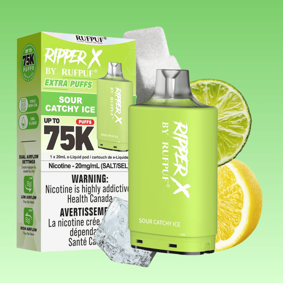 Rufpuf Ripper X 75K Turbo Pod-Sour Catchy Ice 75000 Puffs / 20mg Morden Vape SuperStore and Cannabis Manitoba Canada