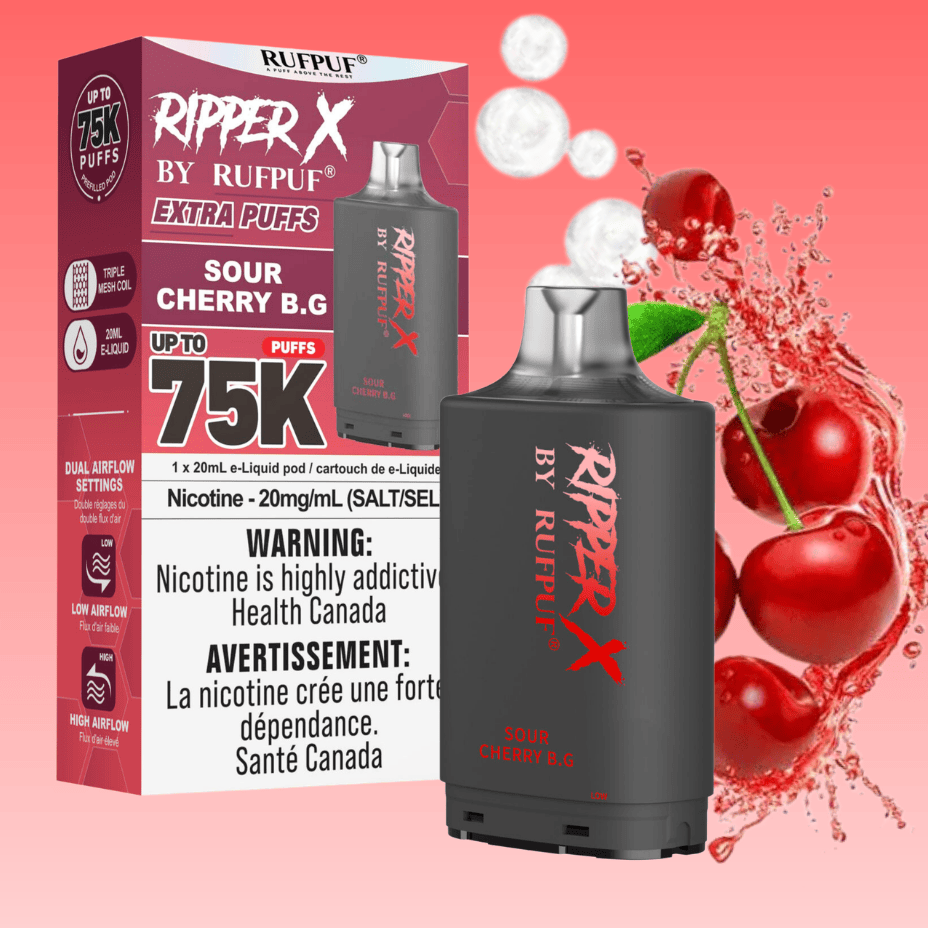 Rufpuf Ripper X 75K Turbo Pod-Sour Cherry B.G 75000 Puffs / 20mg Morden Vape SuperStore and Cannabis Manitoba Canada
