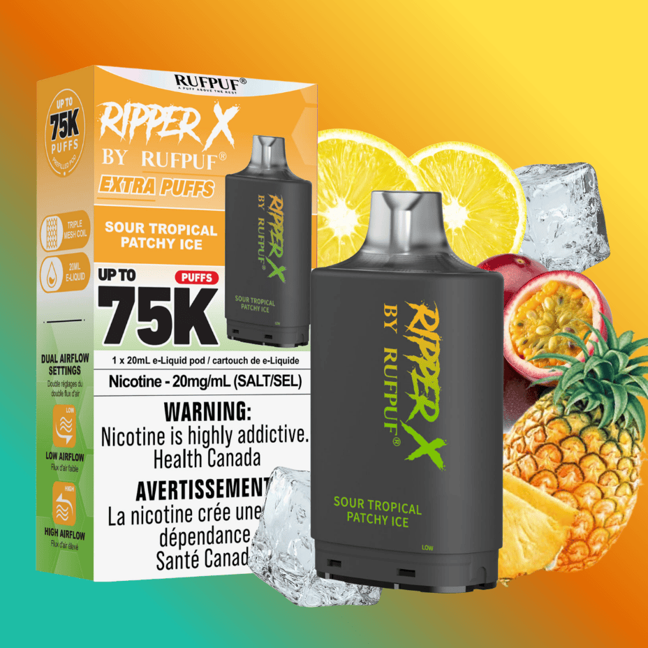 Rufpuf Ripper X 75K Turbo Pod-Sour Tropical Patchy Ice 75000 Puffs / 20mg Morden Vape SuperStore and Cannabis Manitoba Canada