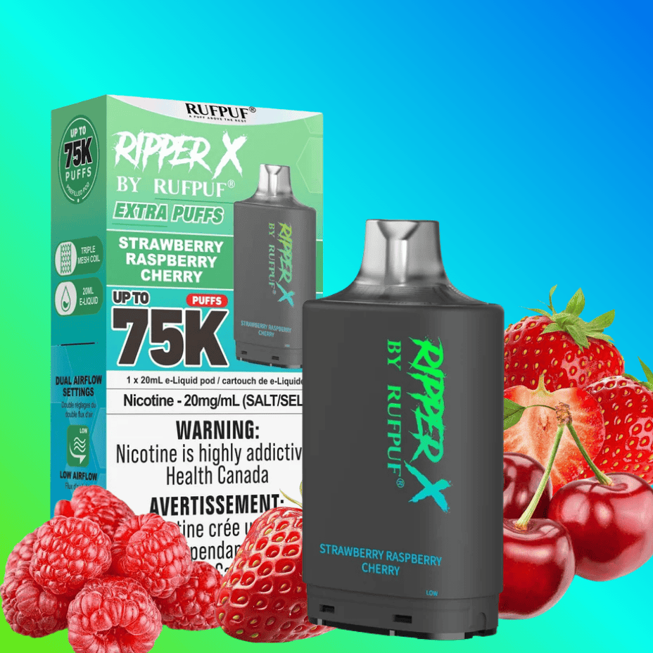 Rufpuf Ripper X 75K Turbo Pod-Strawberry Raspberry Cherry 20mL / 20mg Morden Vape SuperStore and Cannabis Manitoba Canada