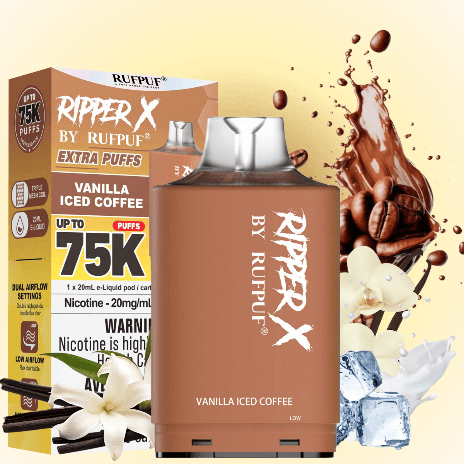 RufPuf Ripper X 75K Turbo Pod - Vanilla Iced Coffee 75000 Puffs / 20mg Morden Vape SuperStore and Cannabis Manitoba Canada