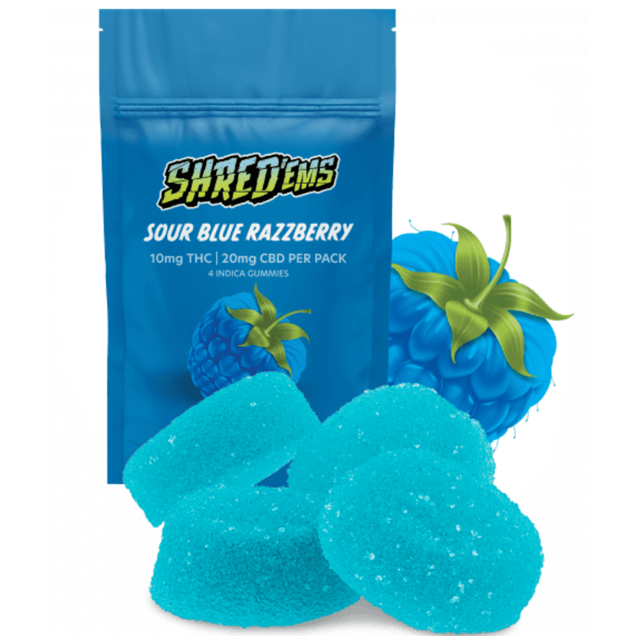 Shred'Em Edibles 4/pk SHRED'ems Sour Blue Raspberry CBD/THC Gummies-4x4.5mg-Morden Cannabis 