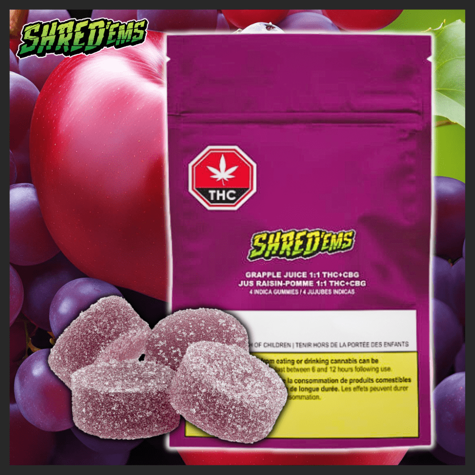 SHRED'ems Grapple Juice 1:1 CBG Gummies-4x2.5mg - Morden Vape SuperStore & Cannabis SHRED'ems Grapple Juice 1:1 CBG Gummies-4x2.5mg - Morden Vape SuperStore & Cannabis