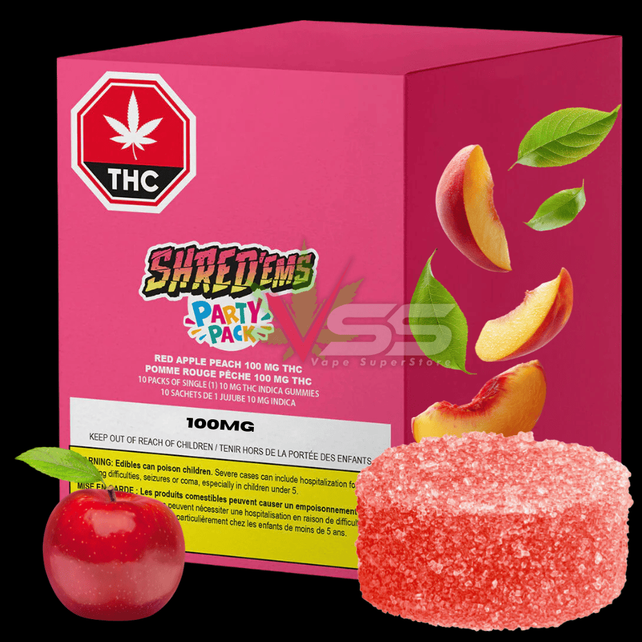 Shred'ems MAX10 - Red Apple Peach Party Pack Gummies 10x10mg Morden Vape SuperStore and Cannabis Manitoba Canada