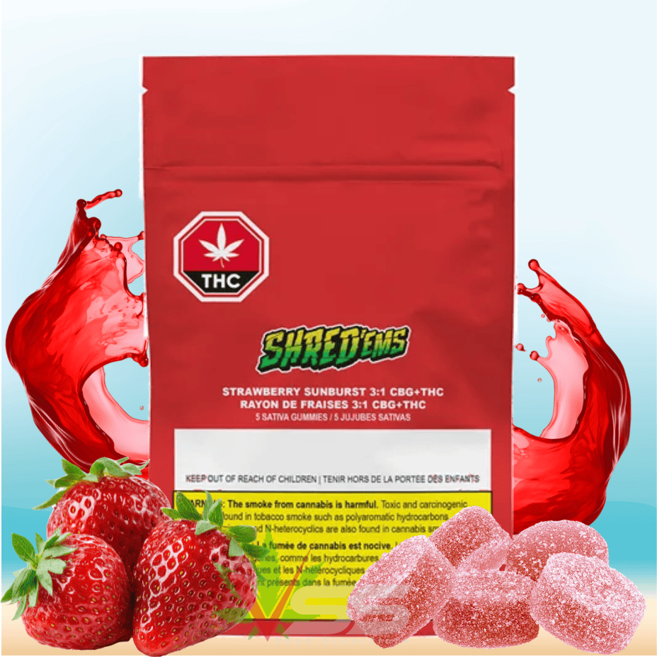 SHRED'EMS Strawberry Sunburst 3:1 CBG Sativa Gummies - 5x4.5g Morden Vape SuperStore and Cannabis Manitoba Canada